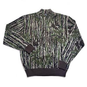Rattlers Realtree Camouflage 80s Vintage USA Made Knit Henley Neck Sweater XL